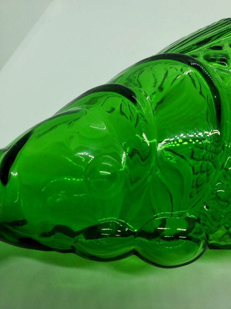 Vintage Green Tall Glass Fish Wine Decanter From Italy With Cork