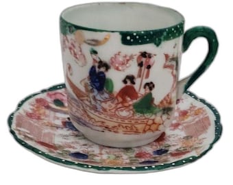 Geisha Girl Japanese Porcelain Teacup and Saucer ~Vintage~
