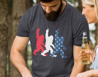 Bigfoot American Flag Unisex T-Shirt - Bigfoot Shirt | Sasquatch Shirt | Bigfoot Tee | America Shirt | Bigfoot Sighting | Bigfoot Hunter