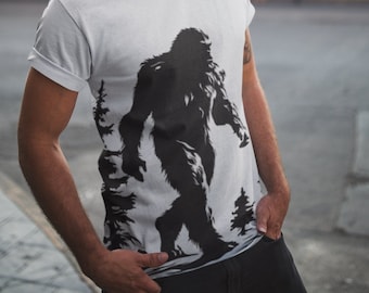 Retro Bigfoot Silhouette Unisex Cut & Sew Tee - Bigfoot Shirt | All Over Print Shirt | Bigfoot Tee | Legendary Shirt | Sasquatch Shirt