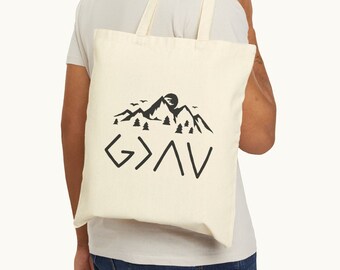 God Is Greater Than The Highs And Lows Cotton Canvas Tote Bag - God Is Greater Tote Bag | Canvas Tote Bag | Christian Tote Bag | Canvas Bag