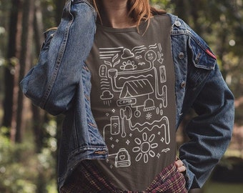 Camping Doodle T-Shirt - Camping Shirt | Adventure Tee | Wander Shirt | Travel Shirt | Cabin Shirt | Forest Shirt | Woods Shirt | Camp Shirt