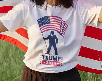 Trump Holding American Flag Unisex T-Shirt - Donald Trump Shirt | Trump 2024 | Republican Shirt | Gift For Republican | Trump Tee | MAGA