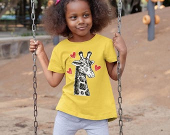 Giraffe With Hearts Kids Tee - Giraffe Shirt | Animal Shirt For Kids | Giraffe Tee | African Safari Shirt | Giraffe Lover Shirt | Kids Shirt