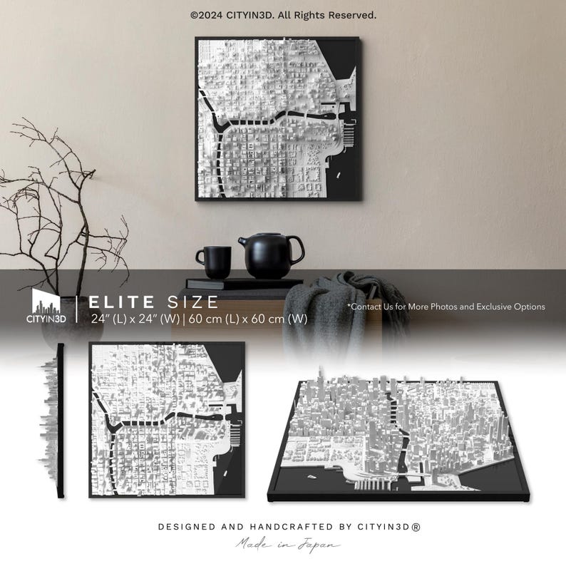 Chicago 3D City Map Model Handcrafted Urban Wall Art Decor Premium