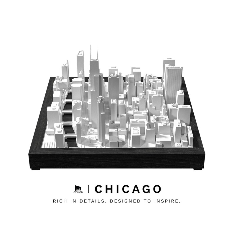 Chicago 3D City Map Model Handcrafted Urban Wall Art Decor Premium