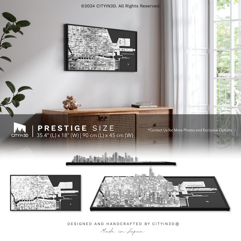 Chicago 3D City Map Model Handcrafted Urban Wall Art Decor Premium