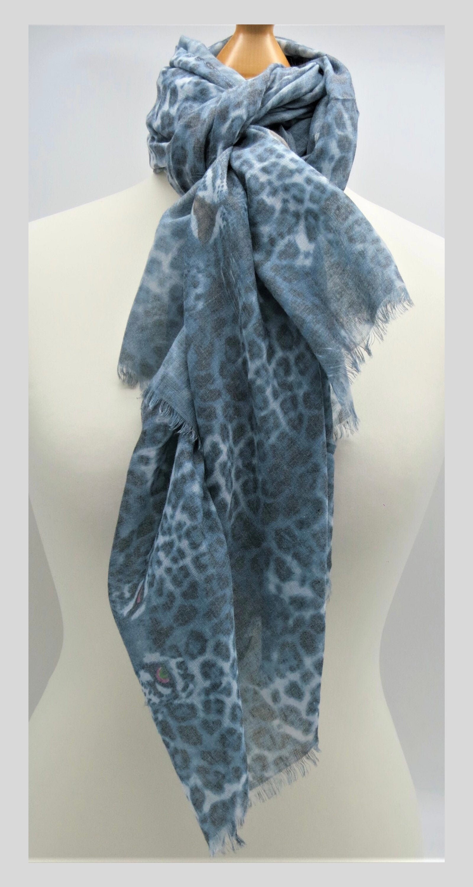 Blue Leopard Animal print scarf Etsy