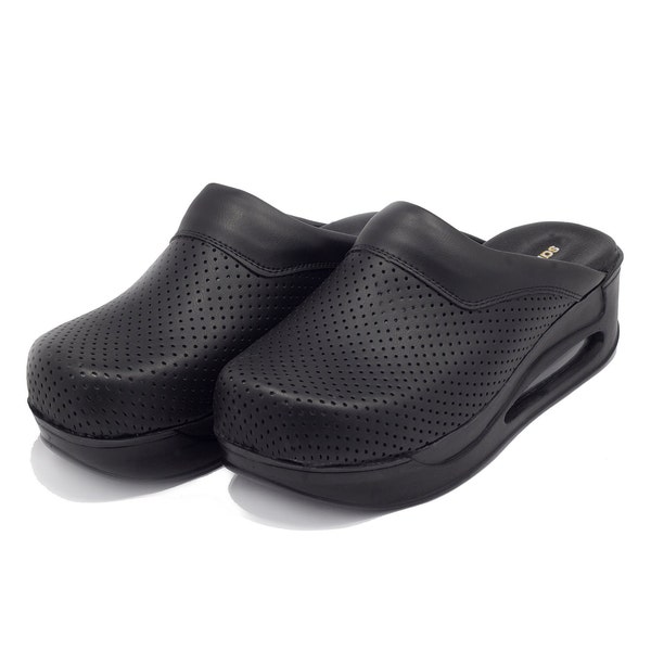 Black Leather Sabot Clogs for Mother's Day gifts - Comfortable Sabot Slippers for Women