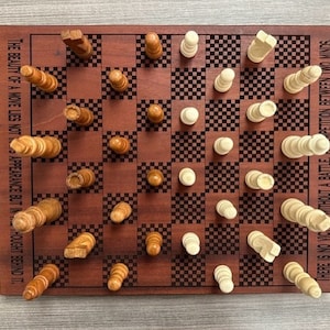 Chess Checkers Board Games Laser Engraved on Red Cherry Wood Chess Checkers Pieces Included Personalize Custom Gift Idea Family Friends