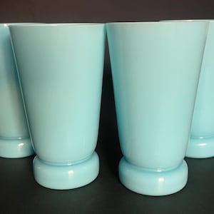 Set 4 Vintage French Portieux Vallerysthal Blue Opaline Glass Water Juice Tumblers 5.25"