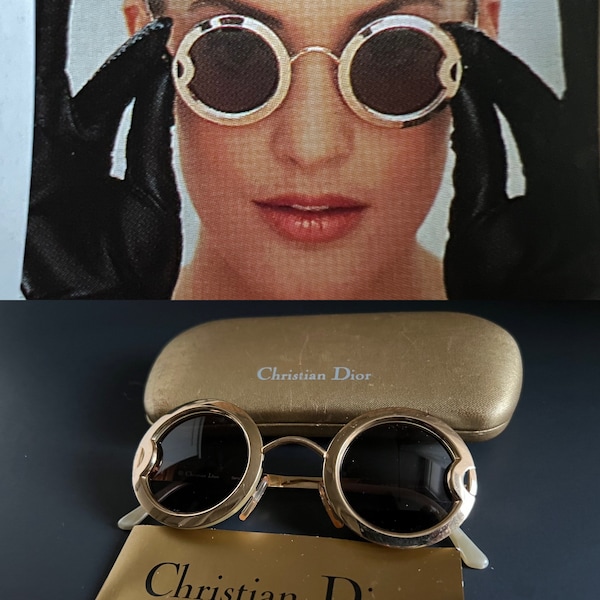 1980er Christian Dior Austria Limited Edition 2918 40 29 130 vergoldet mit zwei Perlmutt Kreis Runden Sonnenbrillen mit Case & Booklet.