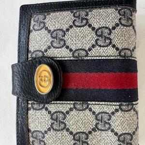 Cartera GUCCI Sherry Line de piel azul y roja con logo GG, 100 % auténtica, de PVC y estilo vintage.