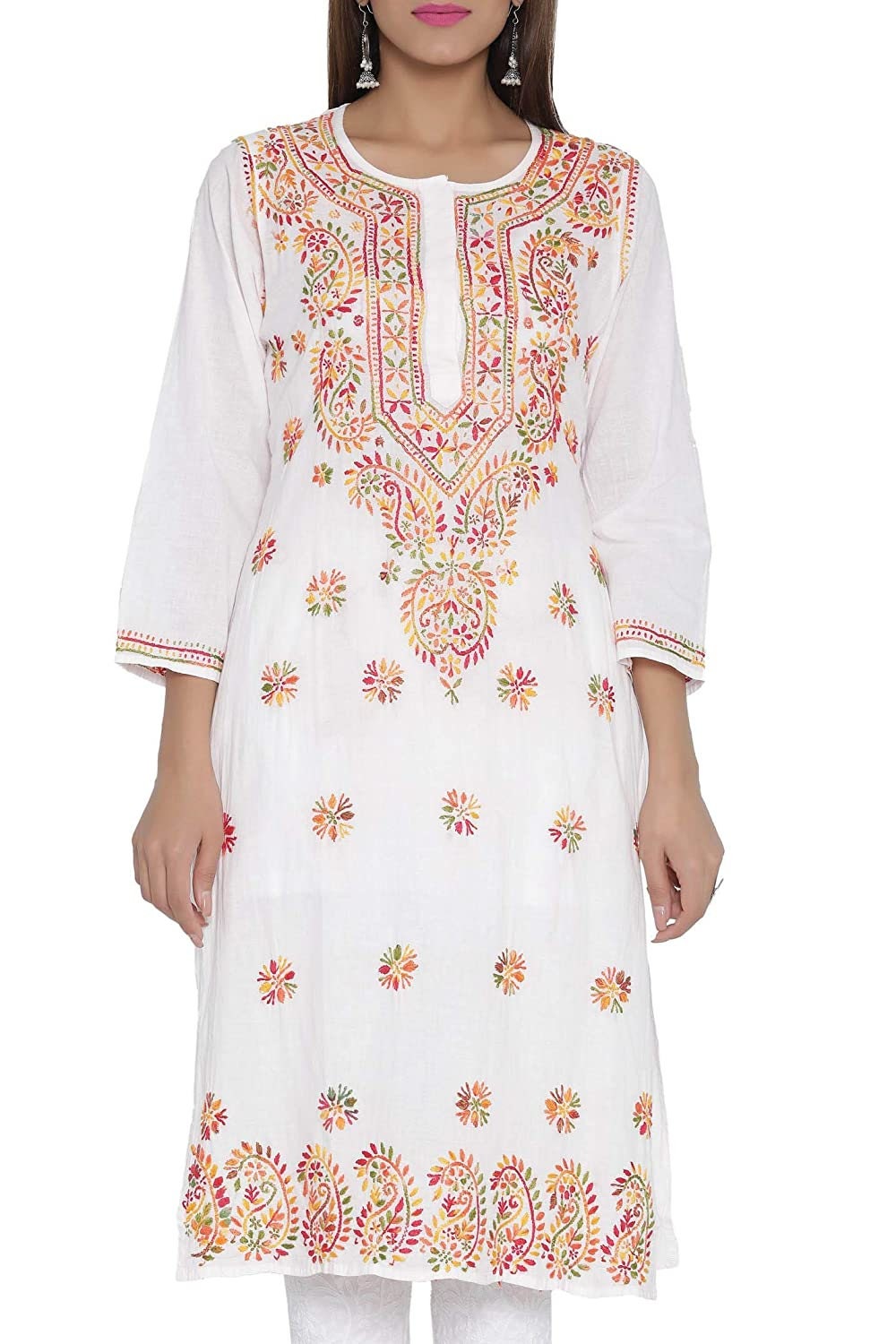 Multi White Color Kurta for Women Handmade Chikan Embroidered | Etsy