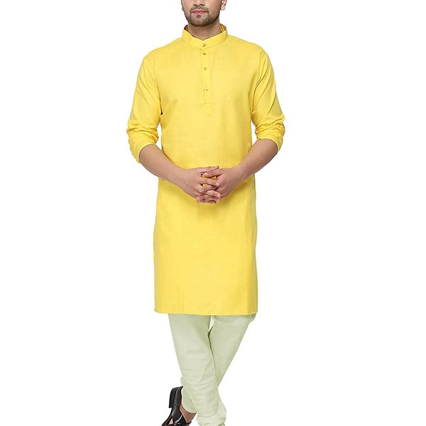 Men's Special Plain Yellow Kurta Pajama