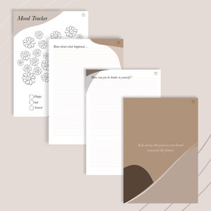 May include: A printable mood tracker journal with a floral design, a section for journaling, and a quote about letting go of the past. The journal is designed to help you track your mood and reflect on your day.