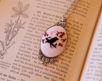 Embroidered Raven Nevermore Necklace | Embroidered Jewelry | Raven Necklace | Dark Academia