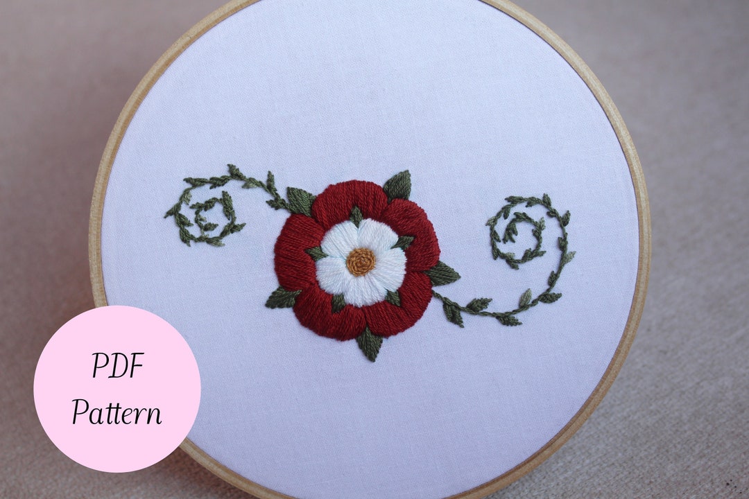 Tudor Rose Embroidery Pattern PDF Digital Download Floral Hand