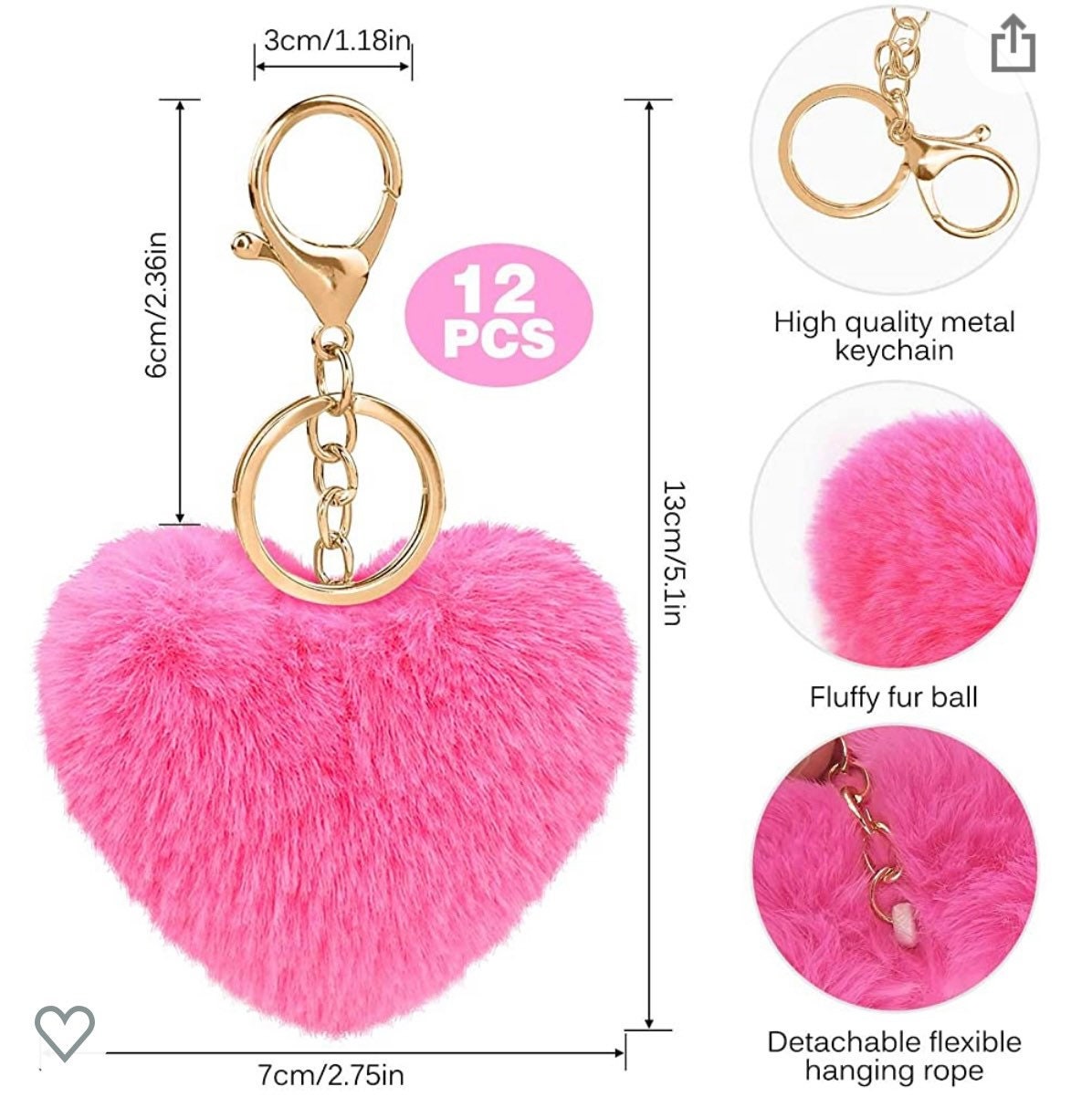 12 Pieces heart Pom Poms Keychains Fluffy heart Pompoms Etsy