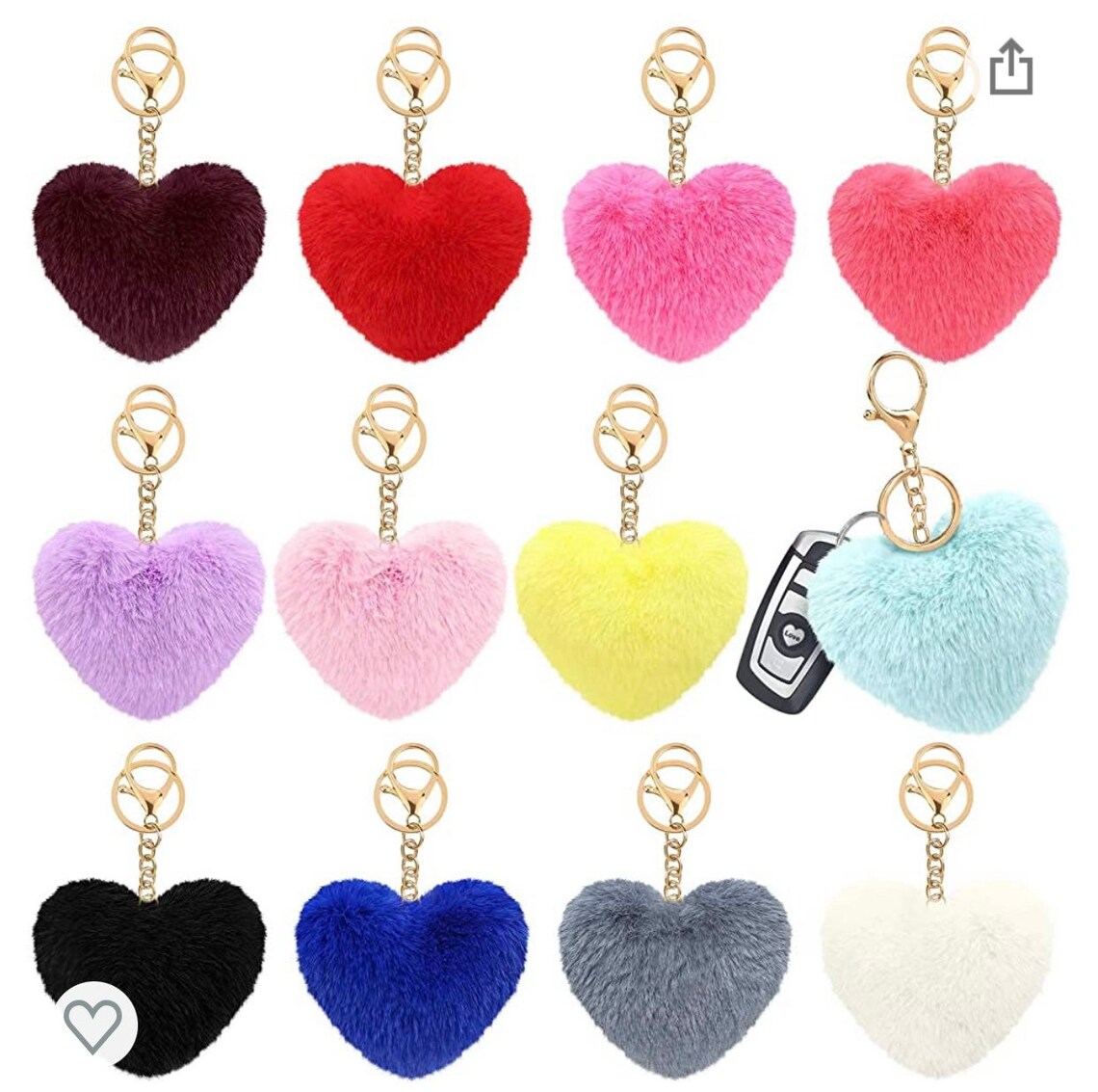 12 Pieces heart Pom Poms Keychains Fluffy heart Pompoms Etsy