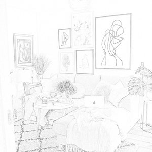 Adult Colouring (Digital Download) - Interiors Vol.1    [interior design relaxing craft printable A4 15 pages]
