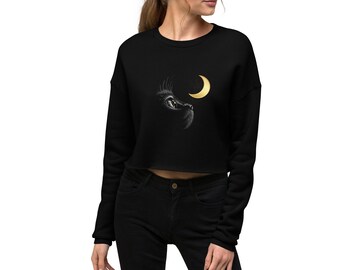 Cropped sweatshirt, Cat and the moon, mystic sweatshirt, cat shirt for cat lovers