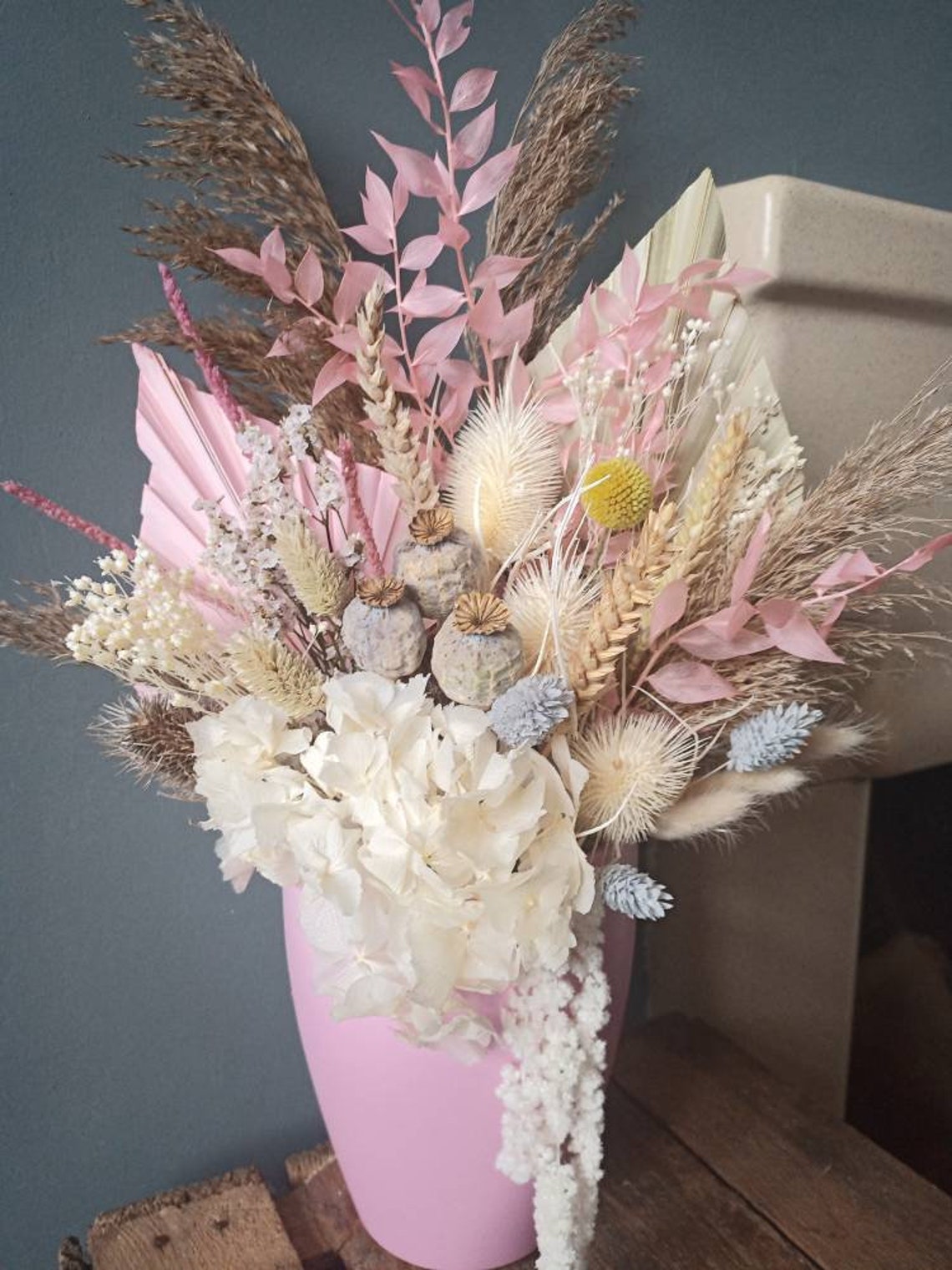 Beautiful Modern Boho Dried flower arrangement. Pinks whites Etsy