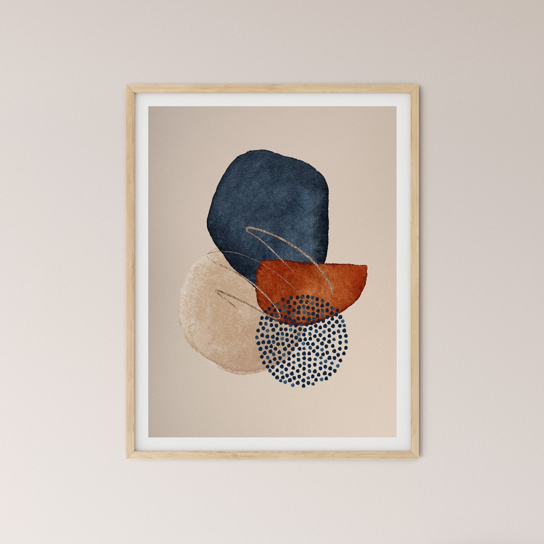 Abstract Wall Art Navy Blue Art Print Boho Neutral Prints Digital
