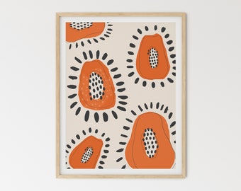 Abstract Papaya Print | Fruit Print | Modern Kitchen Art | Fruit Wall Art | Still Life Print | Botanical Wall Art | Botanical Wallpaper