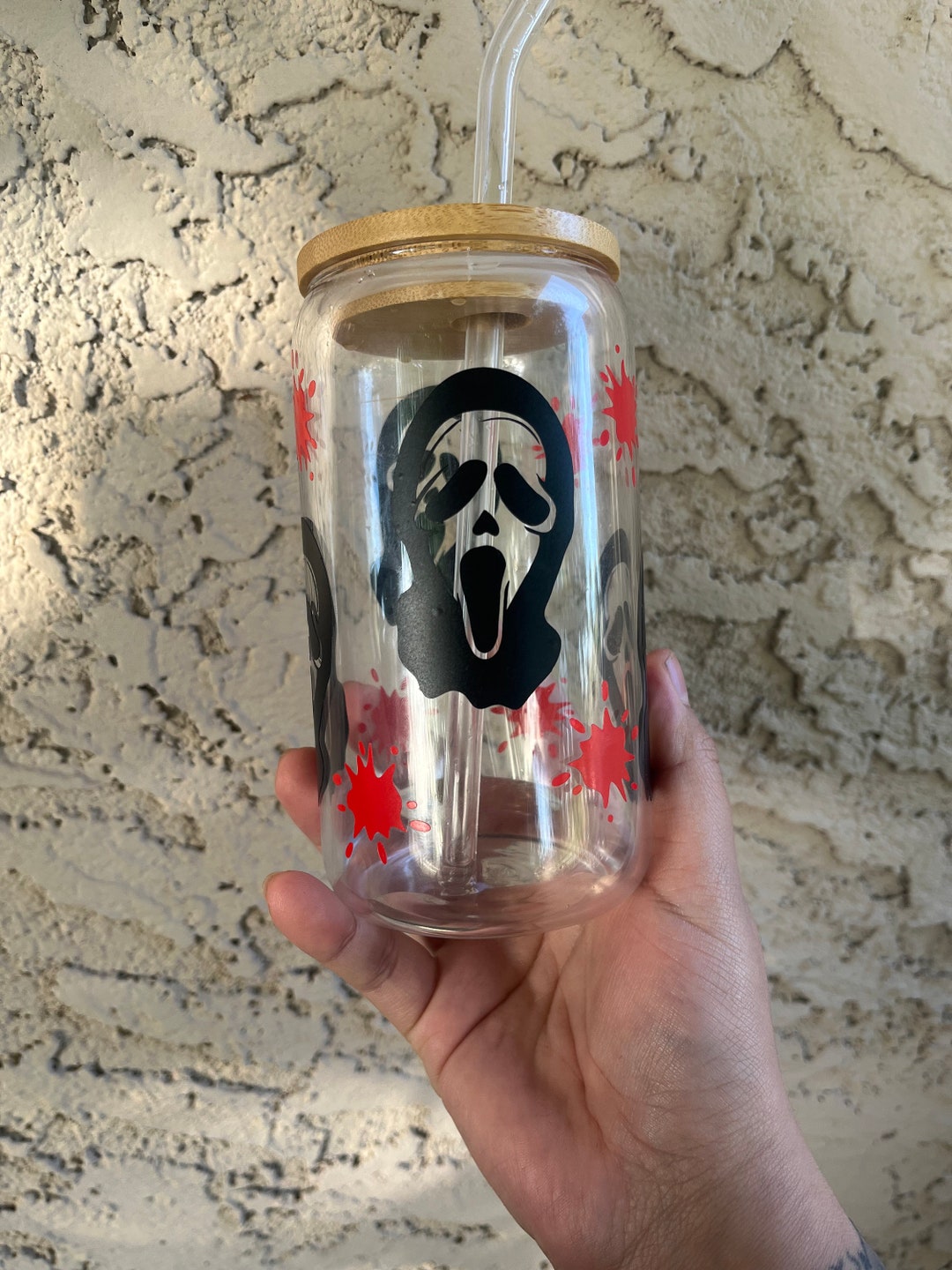 Ghostface Beer Can Glass Cup Ghostface Cup Blood Splatter Etsy