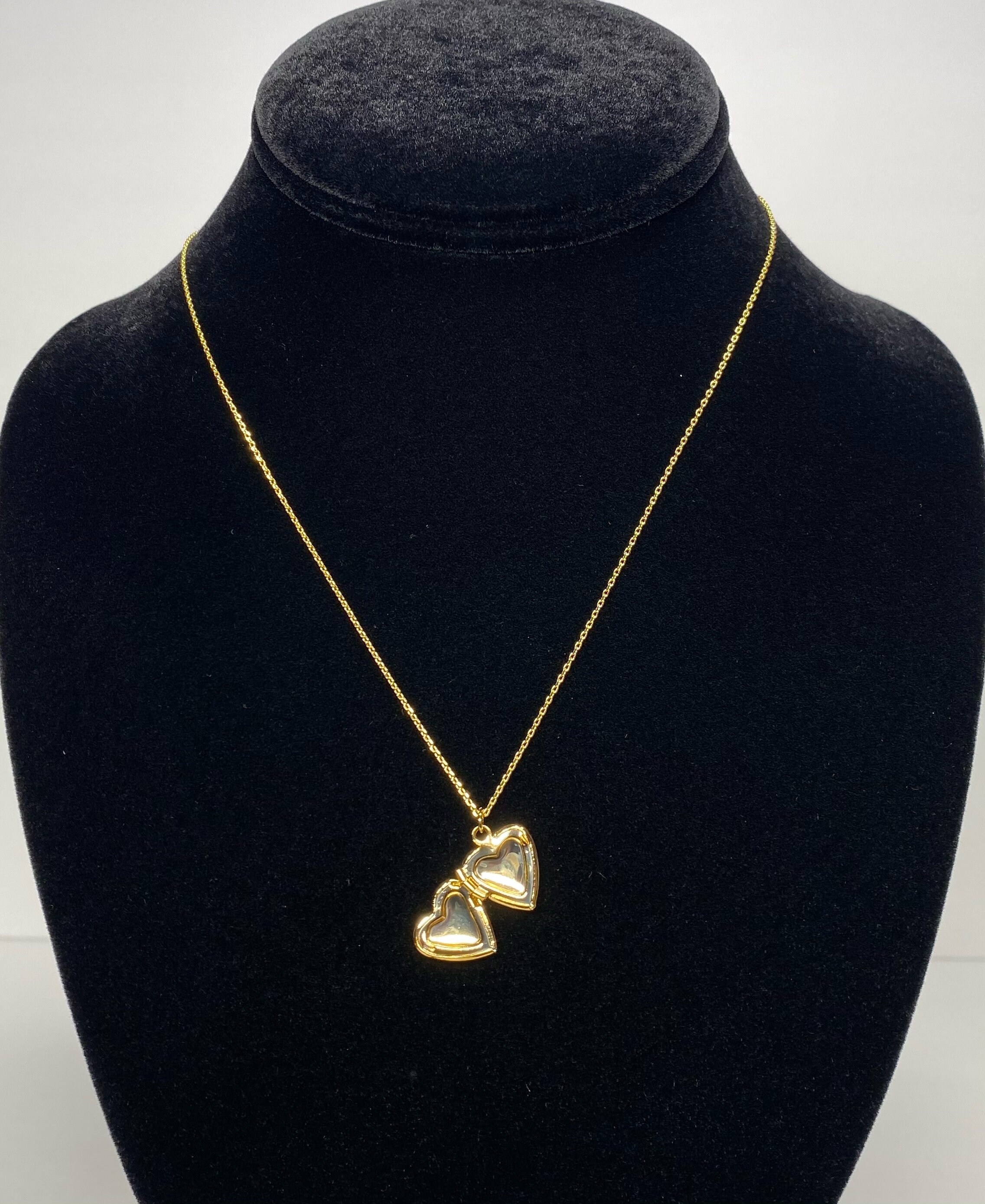 Gold and White Gold Heart Locket Necklace Gold Heart Etsy