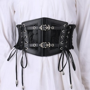 Goth Punk Underbust Corset - Lace Elastic Belt - Retro Belt Buckle