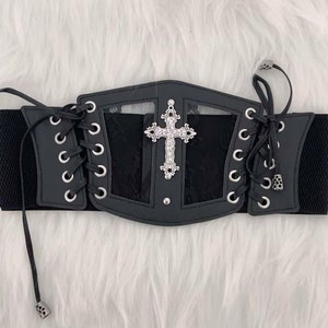 Gothic Cross Adorned Lace-up Corset - Elastic Belt Cummerbunds