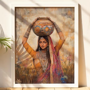 Indian Woman Wall Art | Rajasthani Beauty Print | Boho Folk Art Poster | Cultural Decor | Traditional Saree Art | Desi Home Wall Print