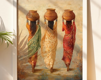 Indian Village-kunstprint: Saree-vrouwen - decor etnische boho