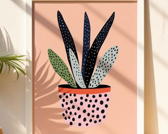 Abstract Botanical Print: Modern Pink & Navy Plant Art