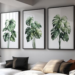 Monstera Blätter Poster Set: Botanische Wandkunst, modernes grünes Dekor