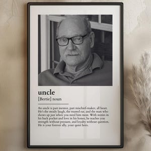 Stampa con la definizione di zio / Decorazione murale con definizione personalizzata / Regalo per zio da nipote o nipote / Ritratto di famiglia rustico come ricordo / Regalo per la festa del papà
