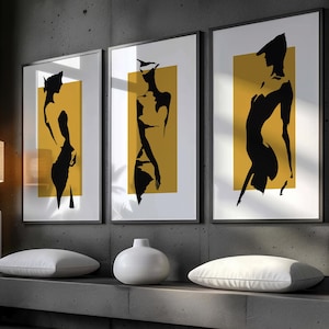 Stampe minimaliste del corpo femminile - Set di 3 o singole / Arte astratta della silhouette femminile / Decorazione murale neutra chic / Arte della moda moderna
