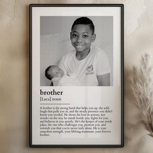 Stampa definizione fratello - Personalizzabile con foto e nome / Regalo fratello personalizzato / Arte murale fratello maggiore / Stampa citazione famiglia / Ricordo