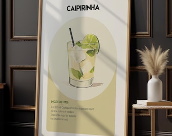 Caipirinha Cocktail Recipe Art Print: Brazilian Bar Decor