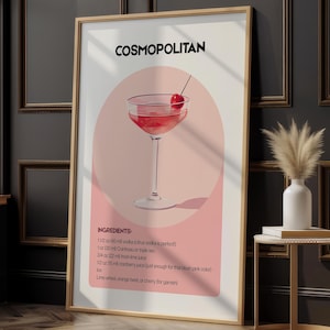 Cosmopolitan Cocktail Recipe Print: Minimalist Bar Art