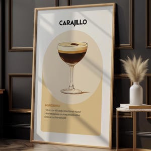 Impresión de cóctel de carajillo / Arte mural de bebida de café español / Póster de cóctel de espresso / Decoración de bar moderno / Impresión artística de la receta de Licor 43
