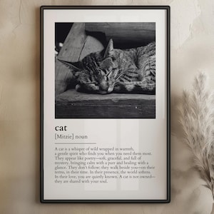 Definizione di gatto Wall Art / Stampa personalizzata del ritratto dell'animale domestico / Regalo personalizzato per gli amanti dei gatti / Poster fotografico in bianco e nero / Stampa artistica commemorativa del gatto