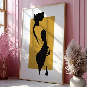 Stampa di silhouette di donna minimalista / Arte astratta moderna / Decorazione murale alla moda / Poster femminile elegante / Opere d'arte chic in nero e oro