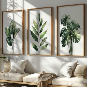 Stampe di foglie verdi - Set di 3 - Selezione personalizzata / Arte murale botanica / Stampe di piante minimaliste / Poster della natura / Decorazione verde moderna