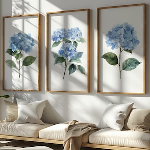 Blaue Hortensie Aquarell Bilder Set: Botanische Kunst
