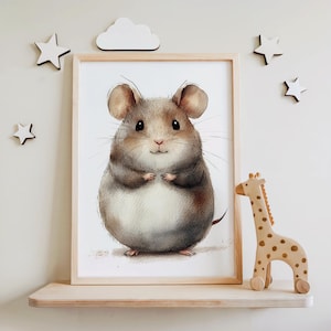 Stampa per cameretta con topo carino / Arte murale con animali del bosco / Decorazione per cameretta di bambine e bambini / Poster di animali di genere neutro / Stampa per bambini della foresta