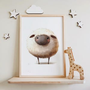 Sheep Nursery Print | Cute Baby Animal Wall Art | Neutral Farm Nursery Decor | Lamb Illustration Poster | Fluffy Sheep Kids Room Art