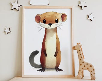 Weasel Nursery Print | Cute Animal Illustration, Woodland Decor